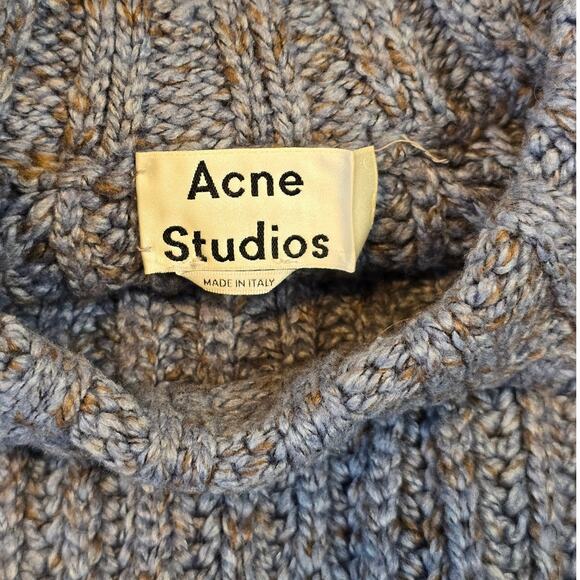 Acne Studios Fisherman Knit Sweater Wool Blend Light Blue Brown Size S Oversized - Picture 3 of 5